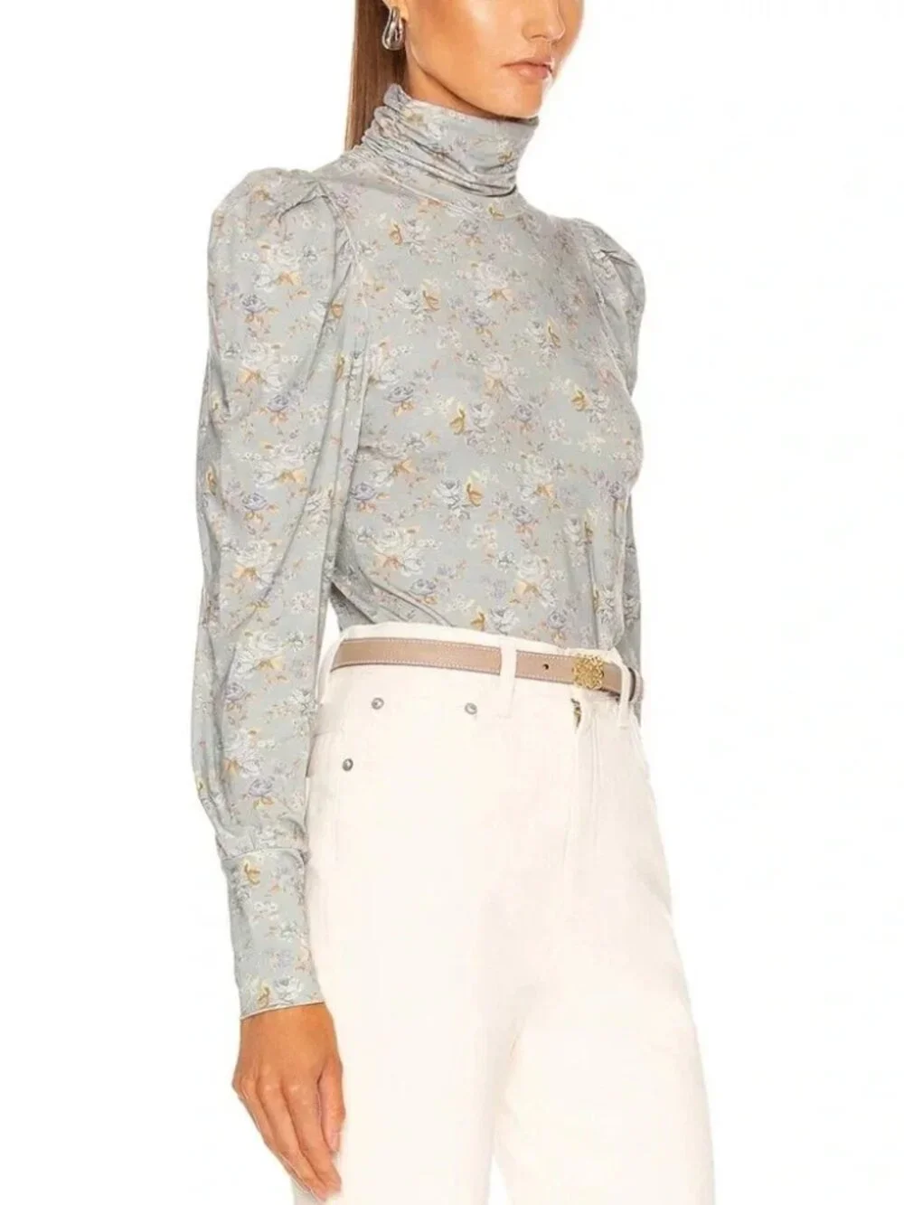 LoveShackFancy Vienna Turtleneck Top in Sky Gray